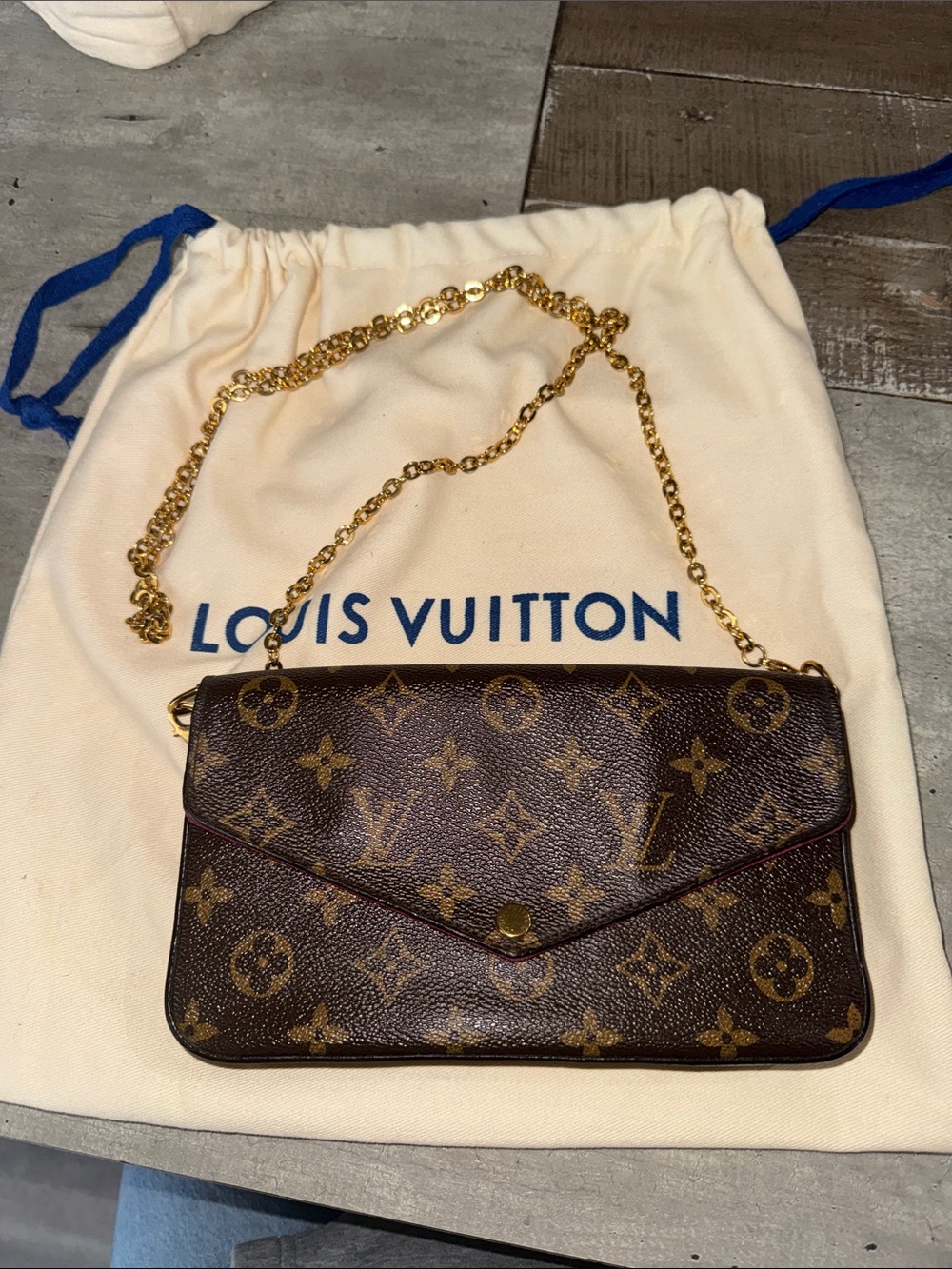 Louis Vuitton Monogram Envelope Crossbody with Gold Chain
